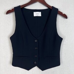 Aritzia Wilfred Black Desire V Neck Sleeveless Front Button Crepe Vest Size 4